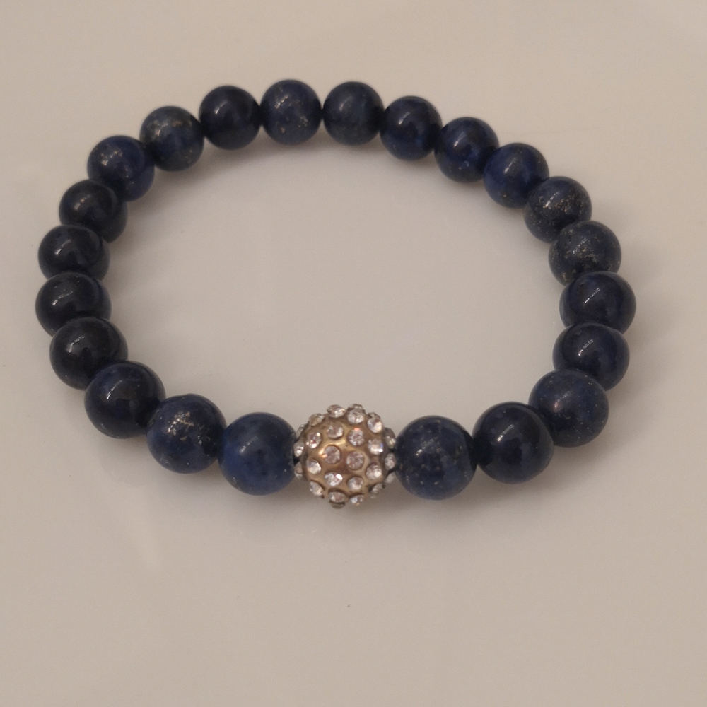 Navy Blue Stretch Bracelet with Rhinestone Bead